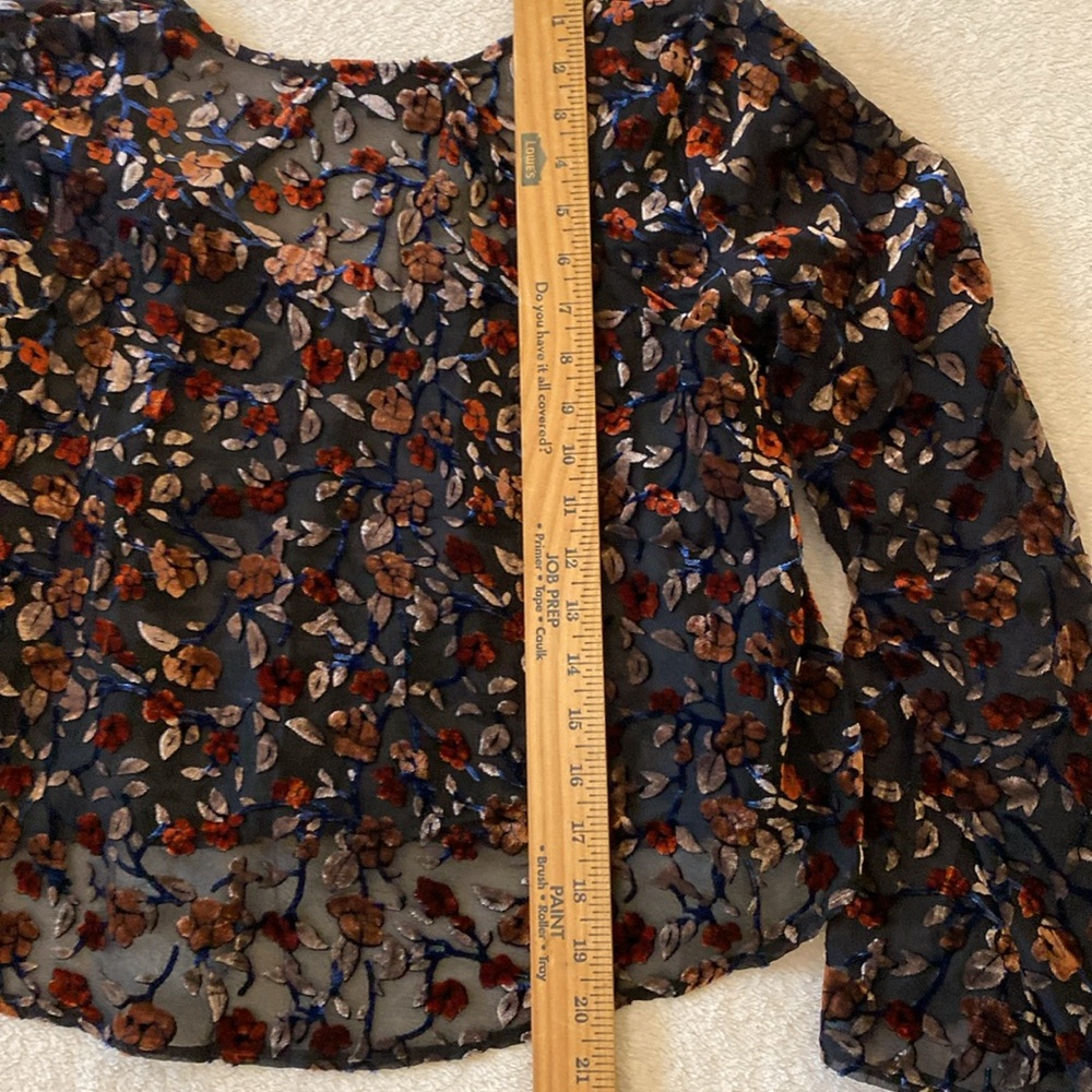 TopShop Long Sleeve Top Women’s 2 Burnt Velvet see thx bell sleeve evening top - Picture 9 of 13